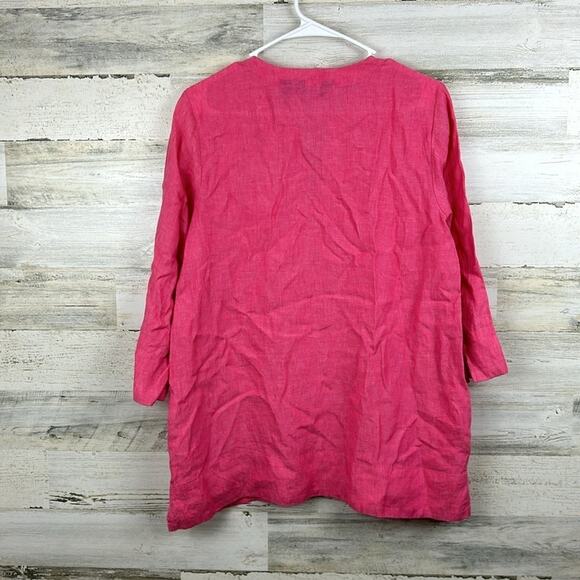 Lands’ End Women’s Petite S Pink 100% Linen Long Sleeve Tunic Blouse top shirt - Picture 2 of 6
